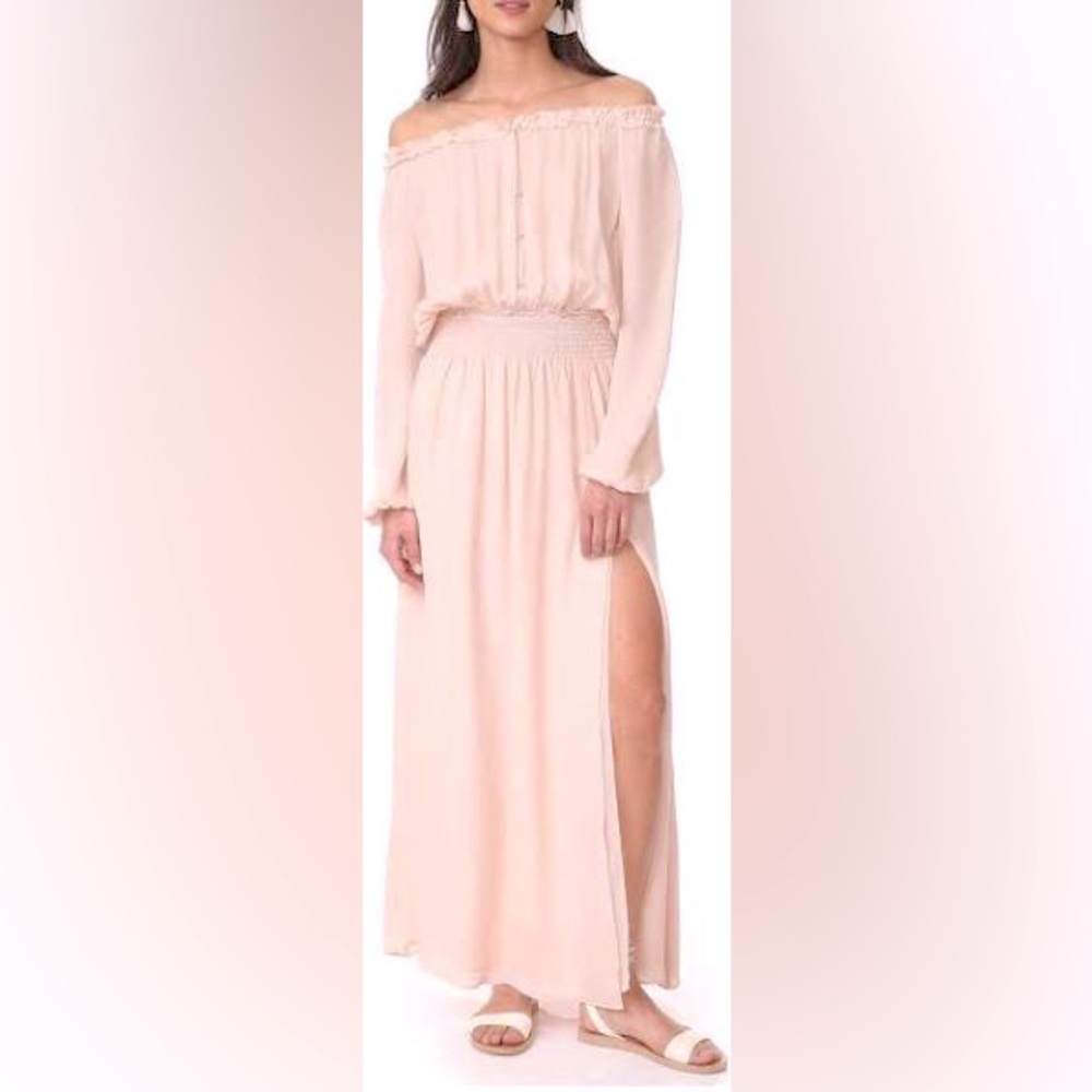 LoveShackFancy Off-Shoulder Blush Maxi Dress